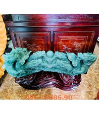 Tượng rồng cửu long chầu ngọc bằng đá thạch anh xanh