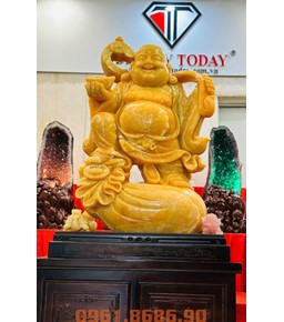 Tượng Phật Di Lặc Vác Gậy Như Ý Bằng Ngọc 