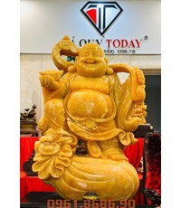 Tượng Phật Di Lặc Vác Gậy Như Ý Bằng Ngọc 