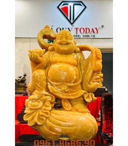 Tượng Phật Di Lặc Vác Gậy Như Ý Bằng Ngọc 